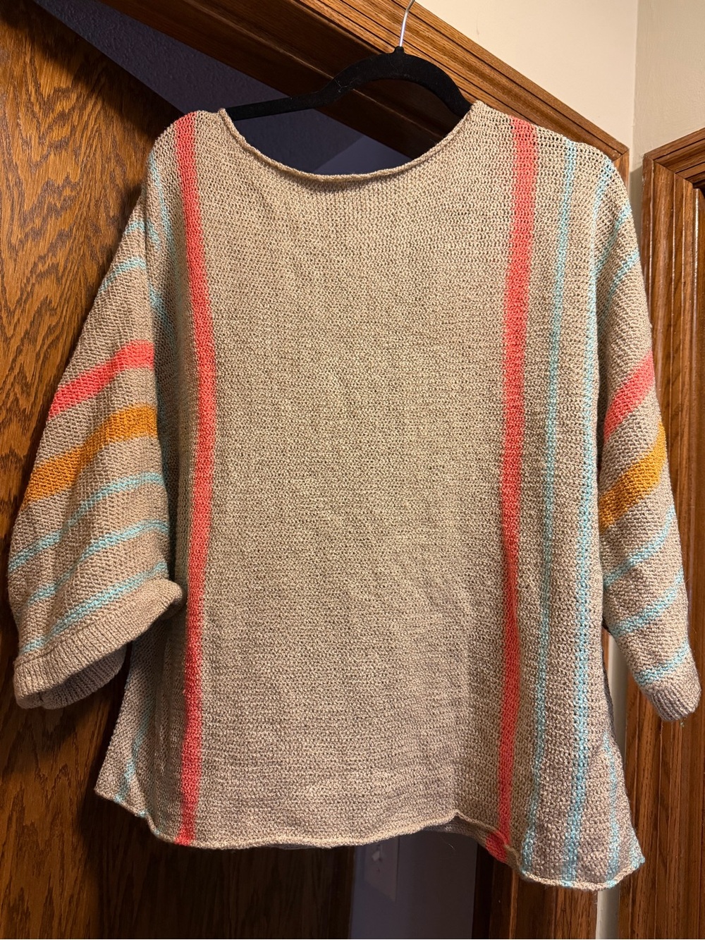 Beige Striped Lightweight Scoop-Neck Women's Sweater